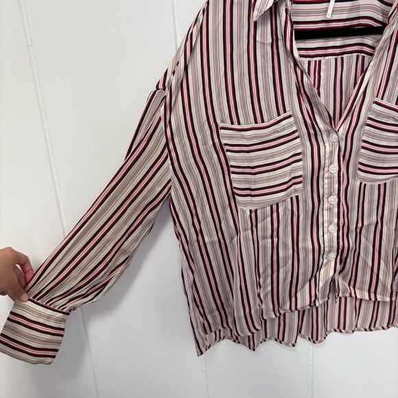 Free People White/Red Striped Button Down Shirt Women’s Size Small - Picture 5 of 7